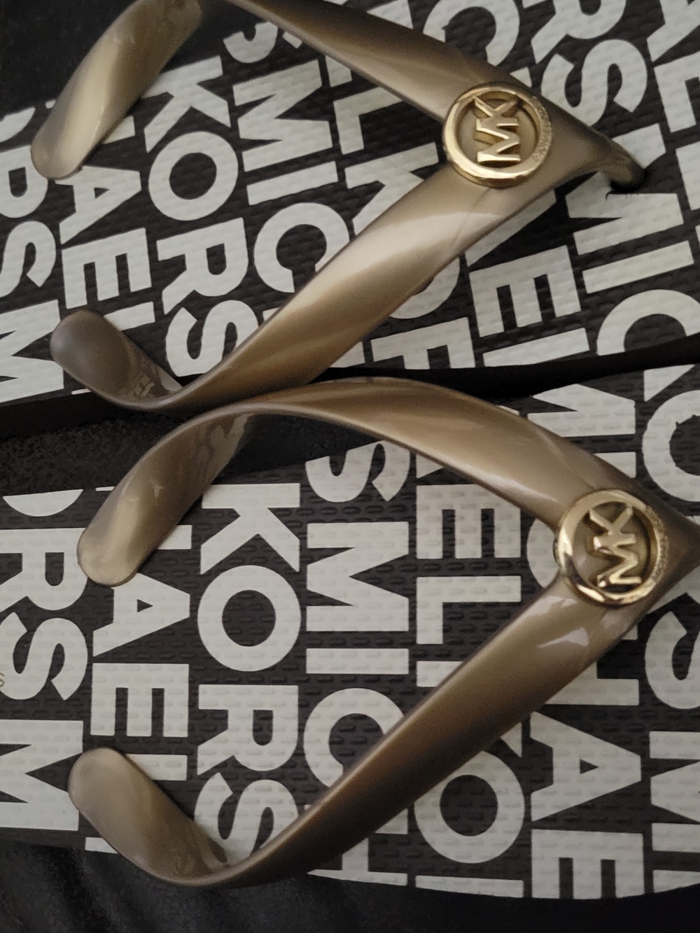 Michael Kors Taupe Flip Flop Sandals with Gold Logo
